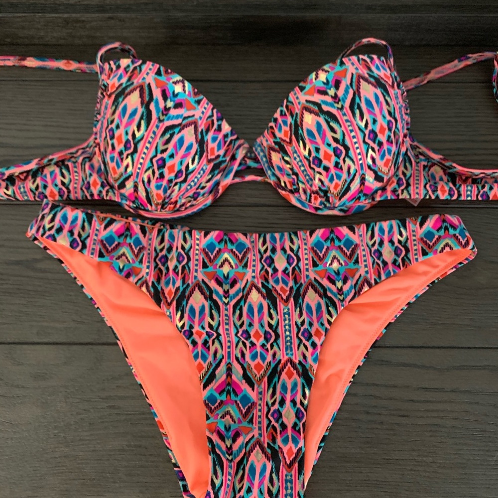 Multi colored two piece bathing suit